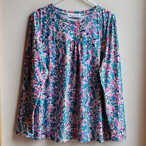 Jenny Boston Floral Long Sleeve Scoop Neck Jersey Size XL